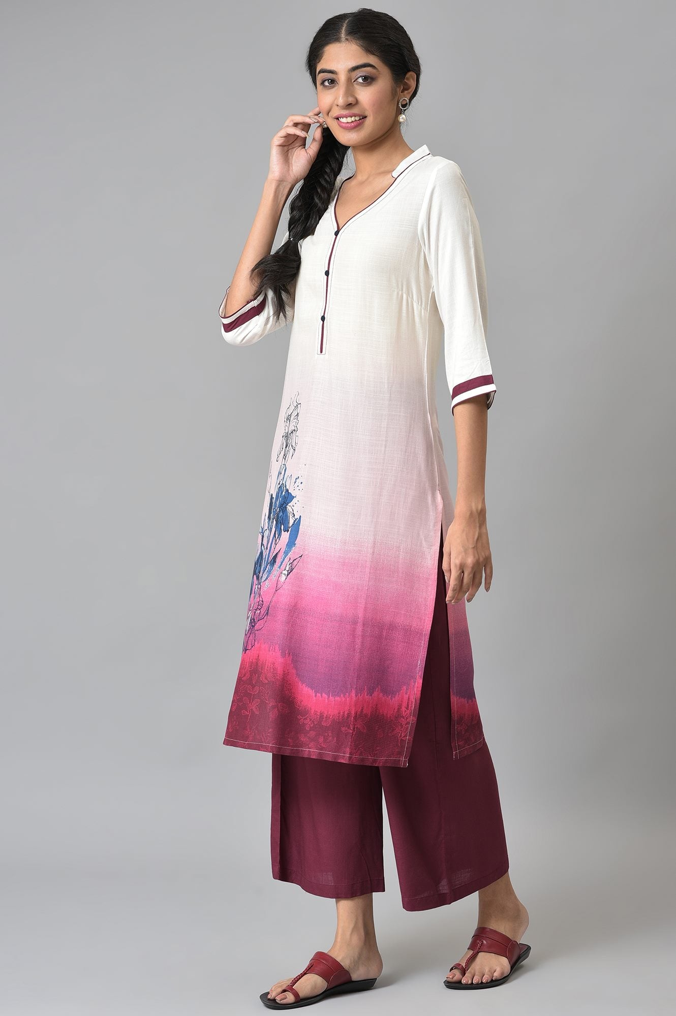 White Printed kurta with Maroor Palazzo