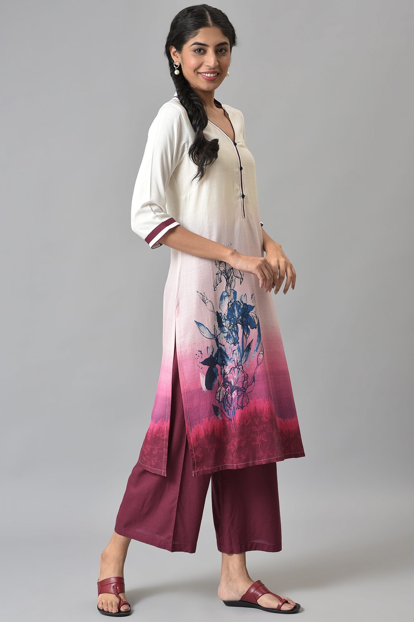 White Printed kurta with Maroor Palazzo