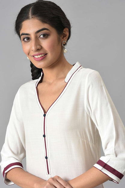 White Printed kurta with Maroor Palazzo