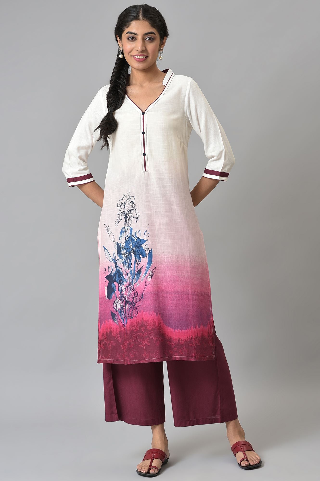 White Printed kurta with Maroor Palazzo