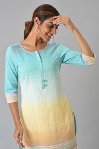 Blue Yarn-dyed Roud Neck kurta with Yellow Pants