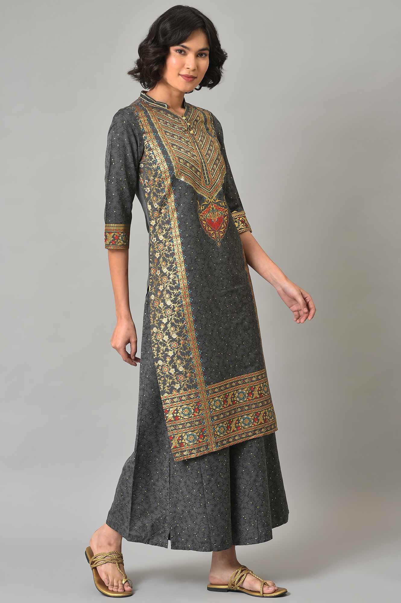 Green Zari Embroidered Winter Kurta and Pants Set