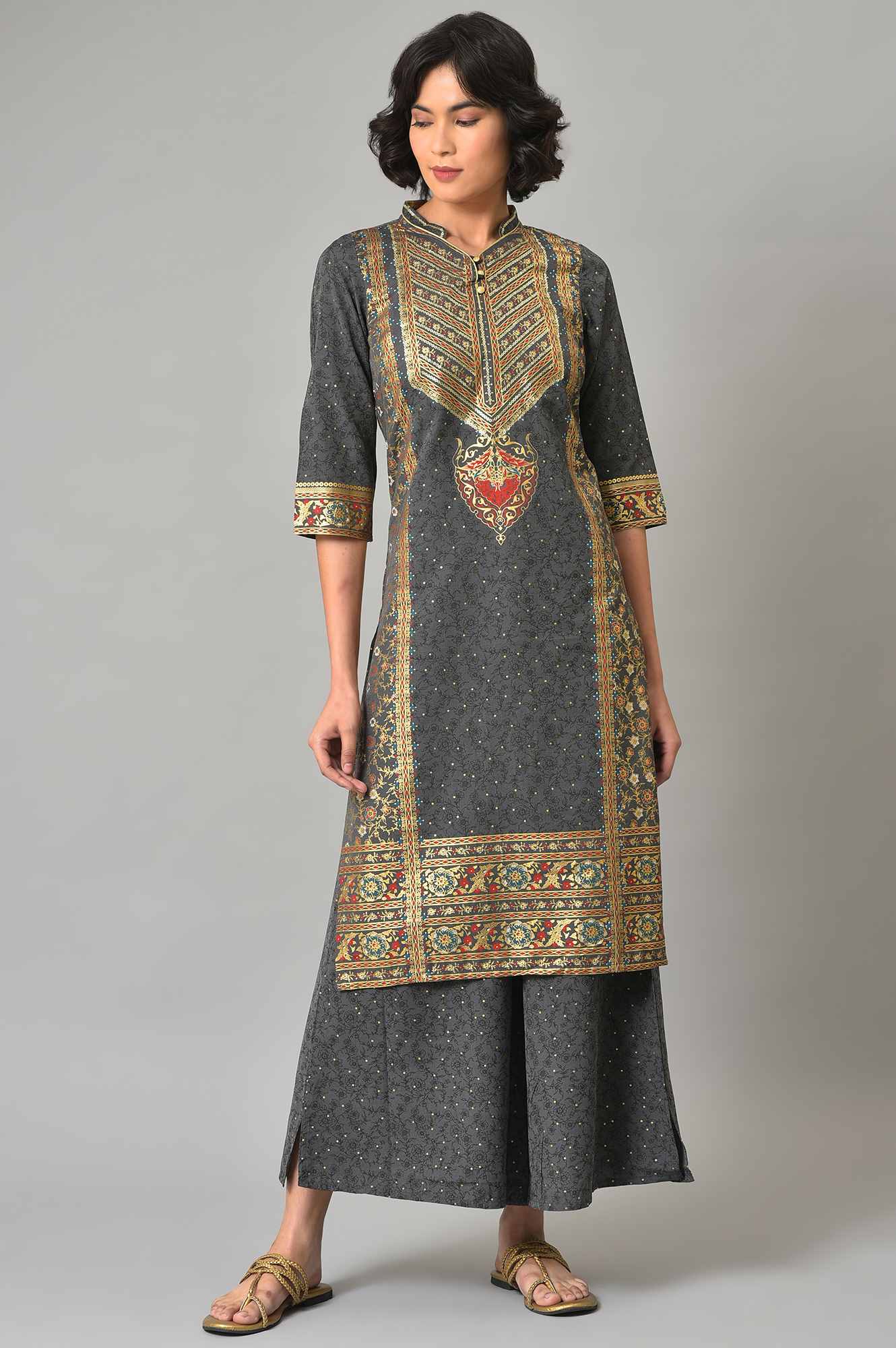 Green Zari Embroidered Winter Kurta and Pants Set