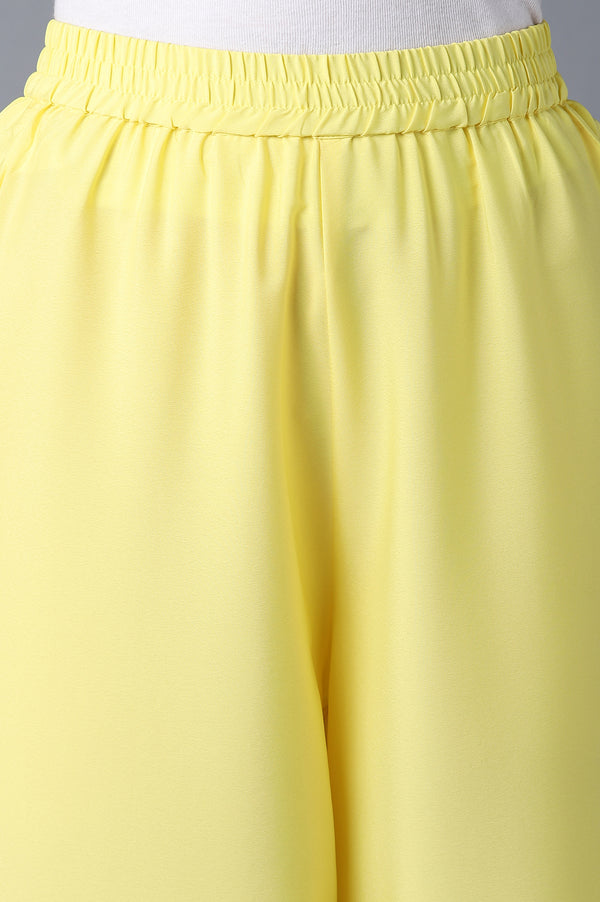 White Printed kurta, Yellow Palazzo and Dupatta Set