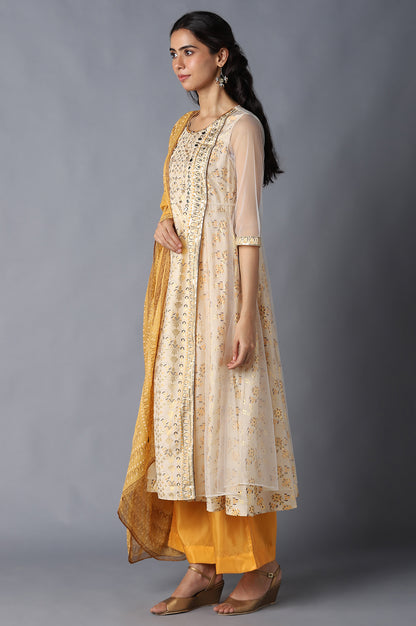 Natural Printed kurta, Orange Palazzo and Dupatta Set