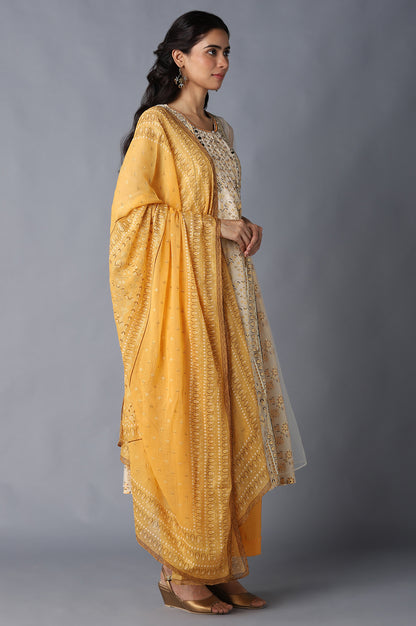 Natural Printed kurta, Orange Palazzo and Dupatta Set