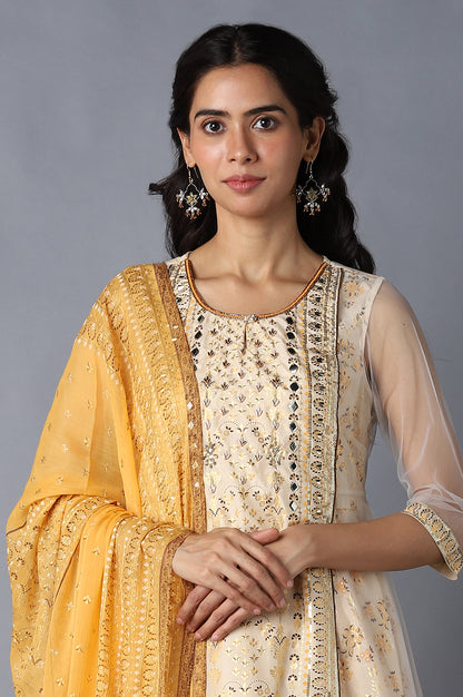 Natural Printed kurta, Orange Palazzo and Dupatta Set