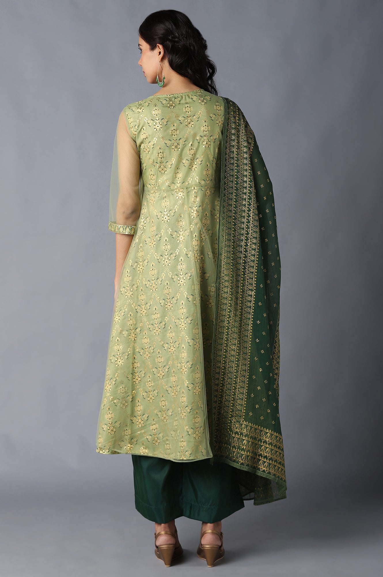 Green Printed kurta, Green Palazzo and Dupatta Set