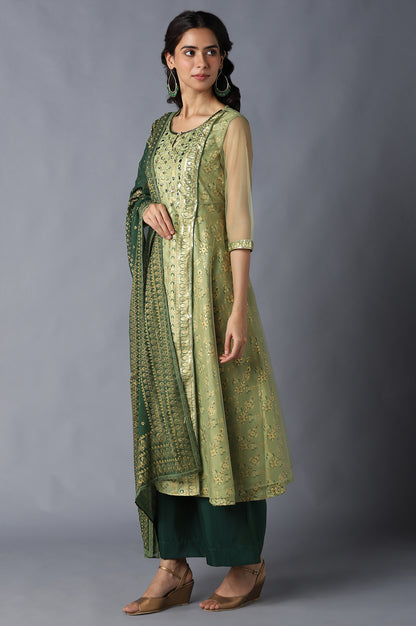 Green Printed kurta, Green Palazzo and Dupatta Set