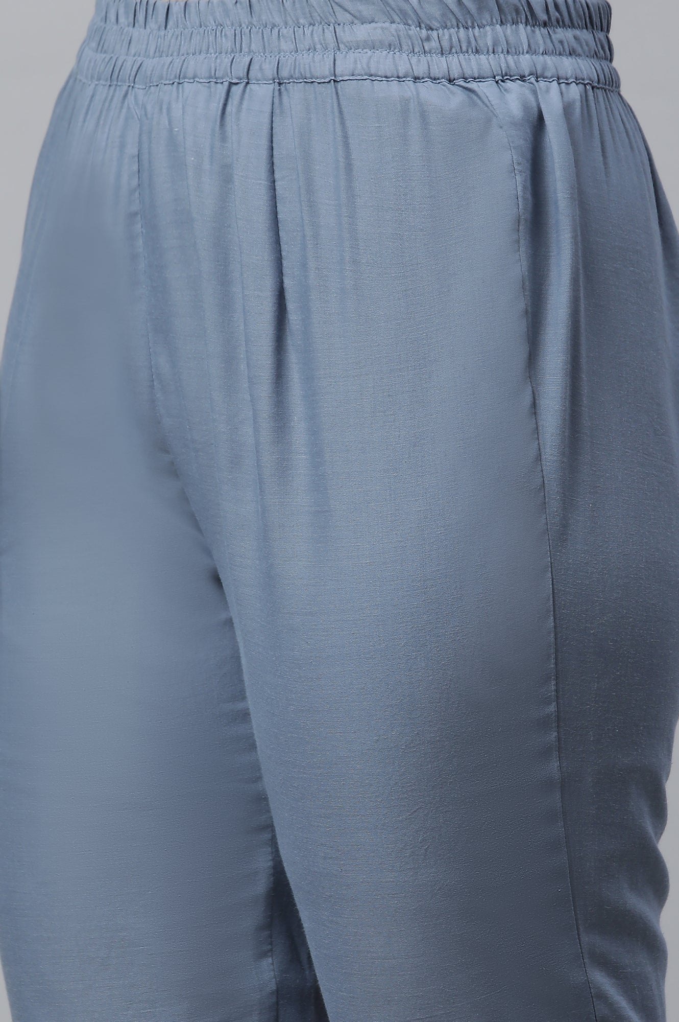 Blue Yarn-Dyed Kurta, Trousers And Dupatta Set