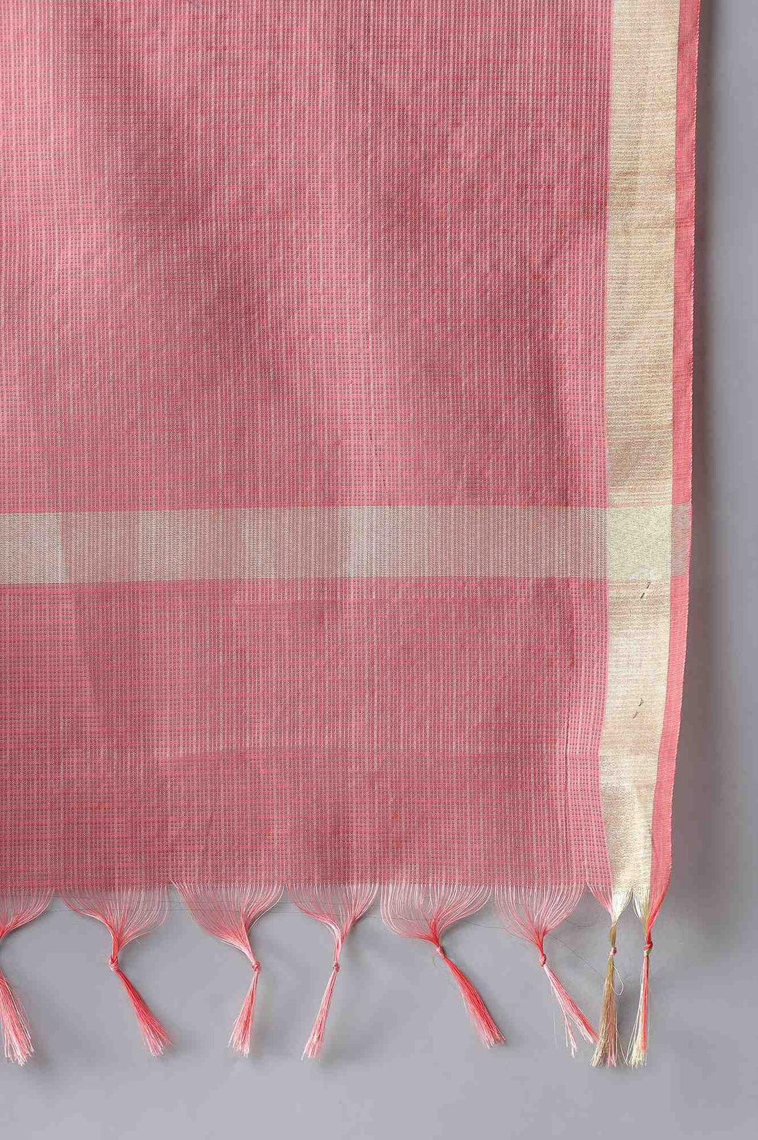 Pink Yarn-Dyed kurta Brown trousers and Dupatta Set