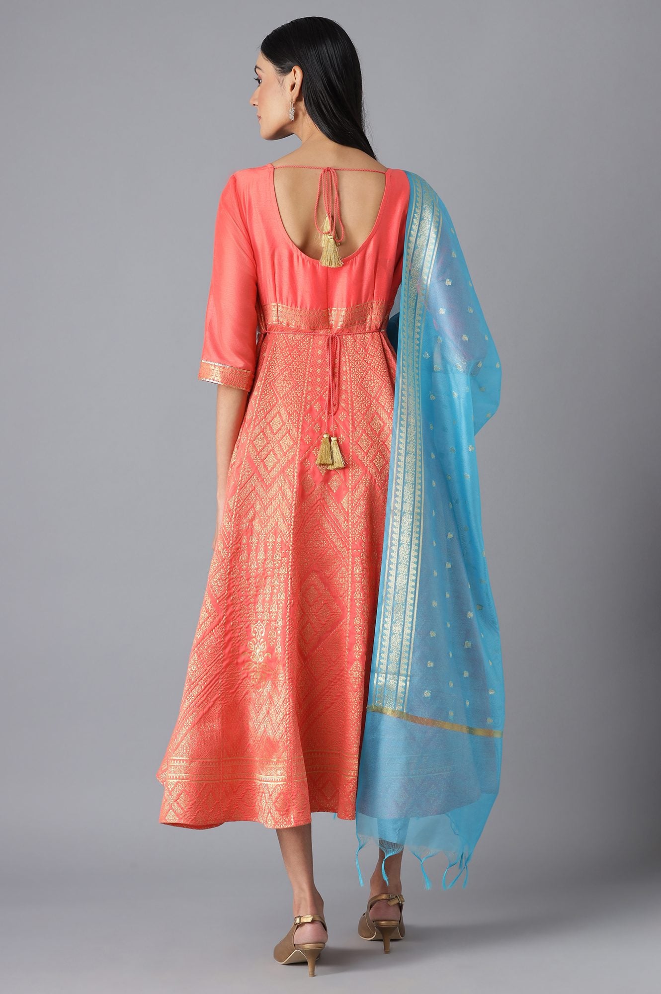 Pink Bead Work Dress and Dupatta Set