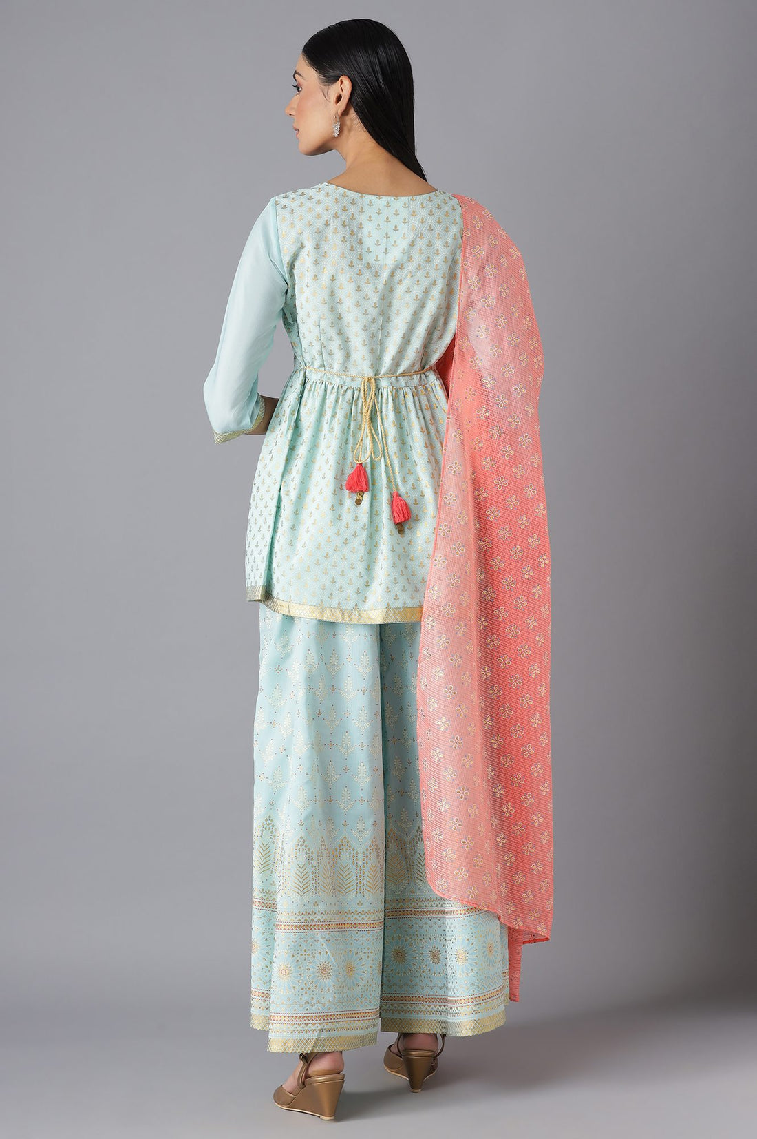 Blue Printed Top Palazzo and Dupatta Set