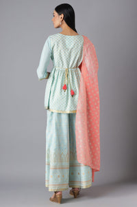 Blue Printed Top Palazzo and Dupatta Set