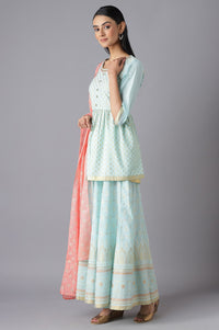 Blue Printed Top Palazzo and Dupatta Set