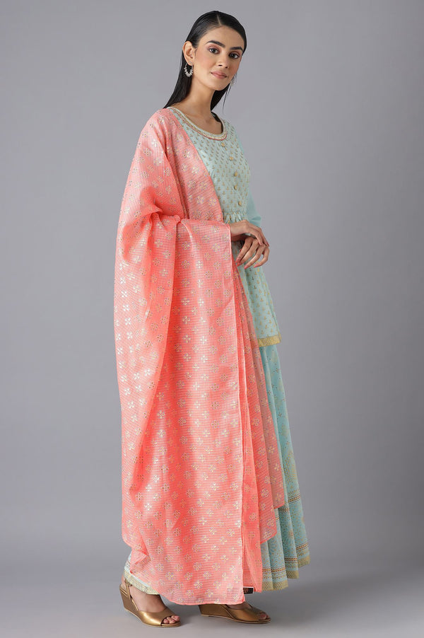 Blue Printed Top Palazzo and Dupatta Set