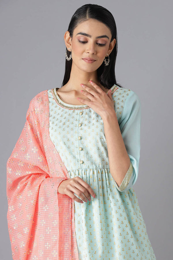 Blue Printed Top Palazzo and Dupatta Set