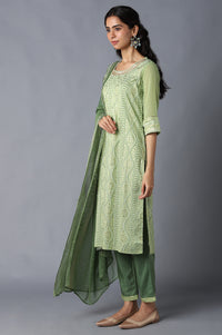 Green Printed kurta, Trousers and Dupatta Set
