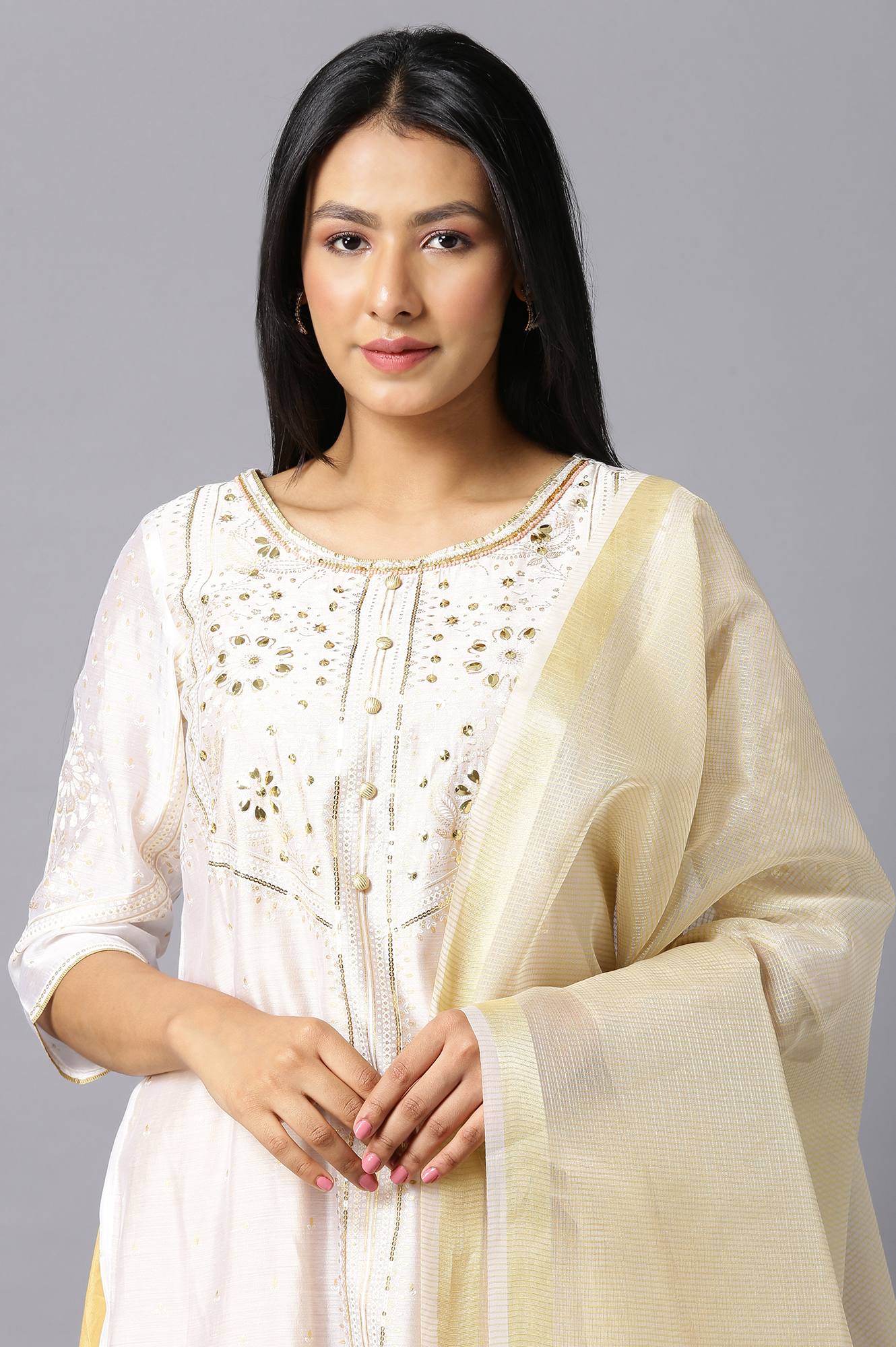 White Gotta Patti kurta and Dupatta Set