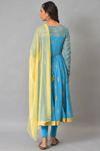 Blue Embellished Dress With Tights And Dupatta
