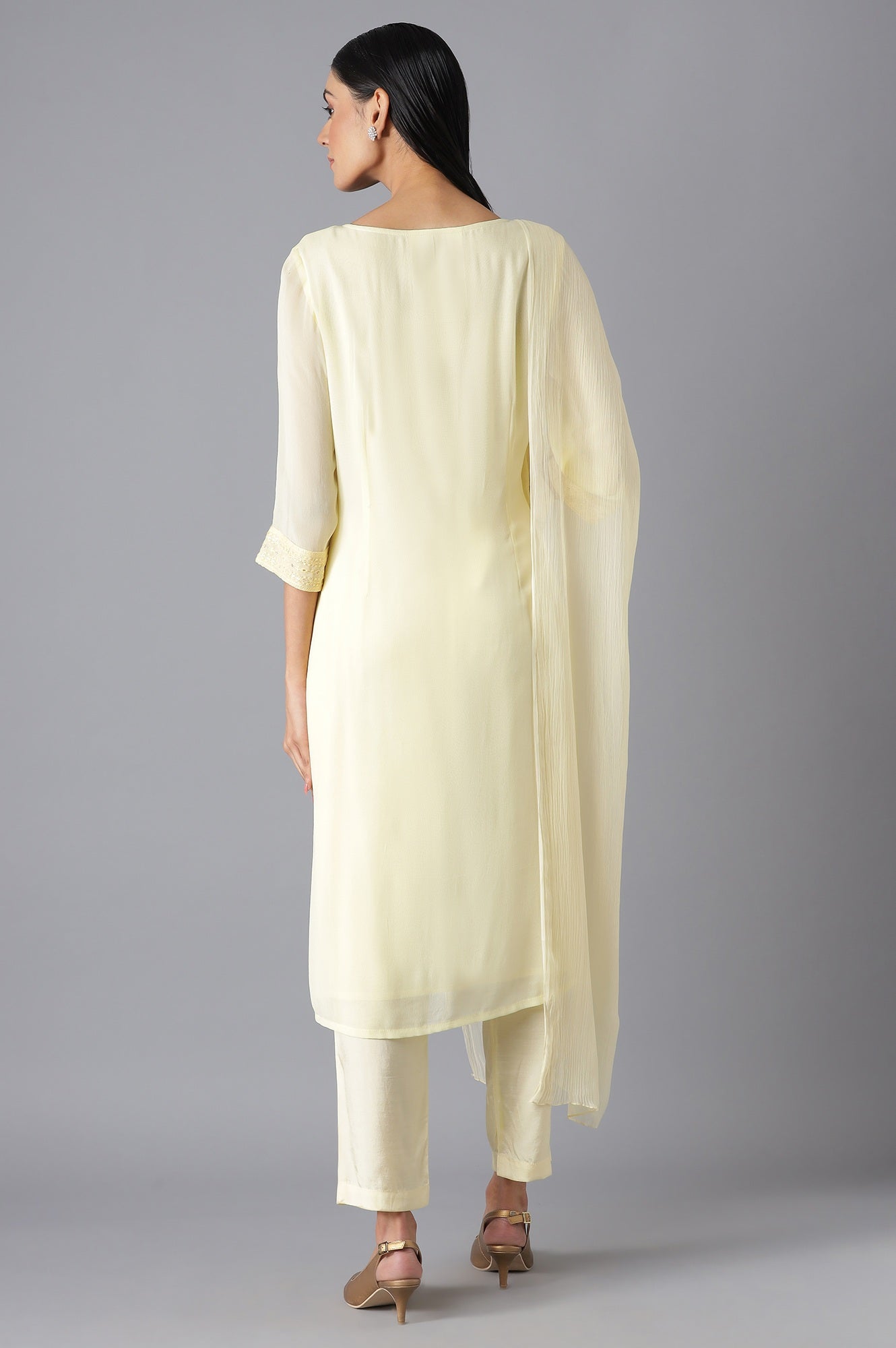 Pastel Yellow kurta Palazzo and Dupatta Set