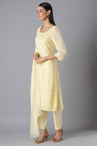 Pastel Yellow kurta Palazzo and Dupatta Set