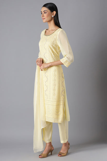 Pastel Yellow kurta Palazzo and Dupatta Set