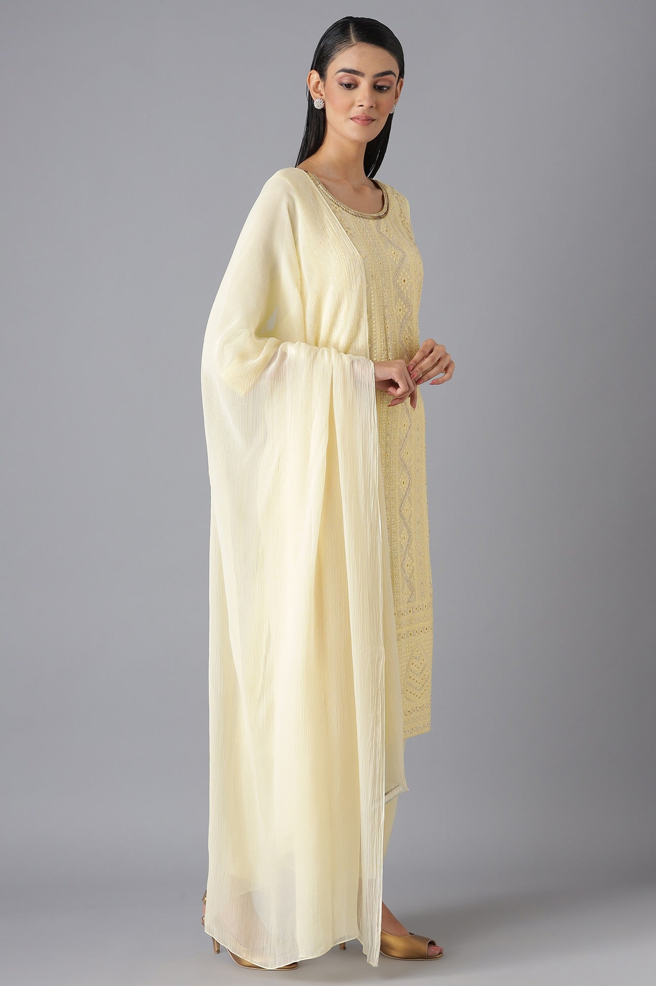 Pastel Yellow kurta Palazzo and Dupatta Set