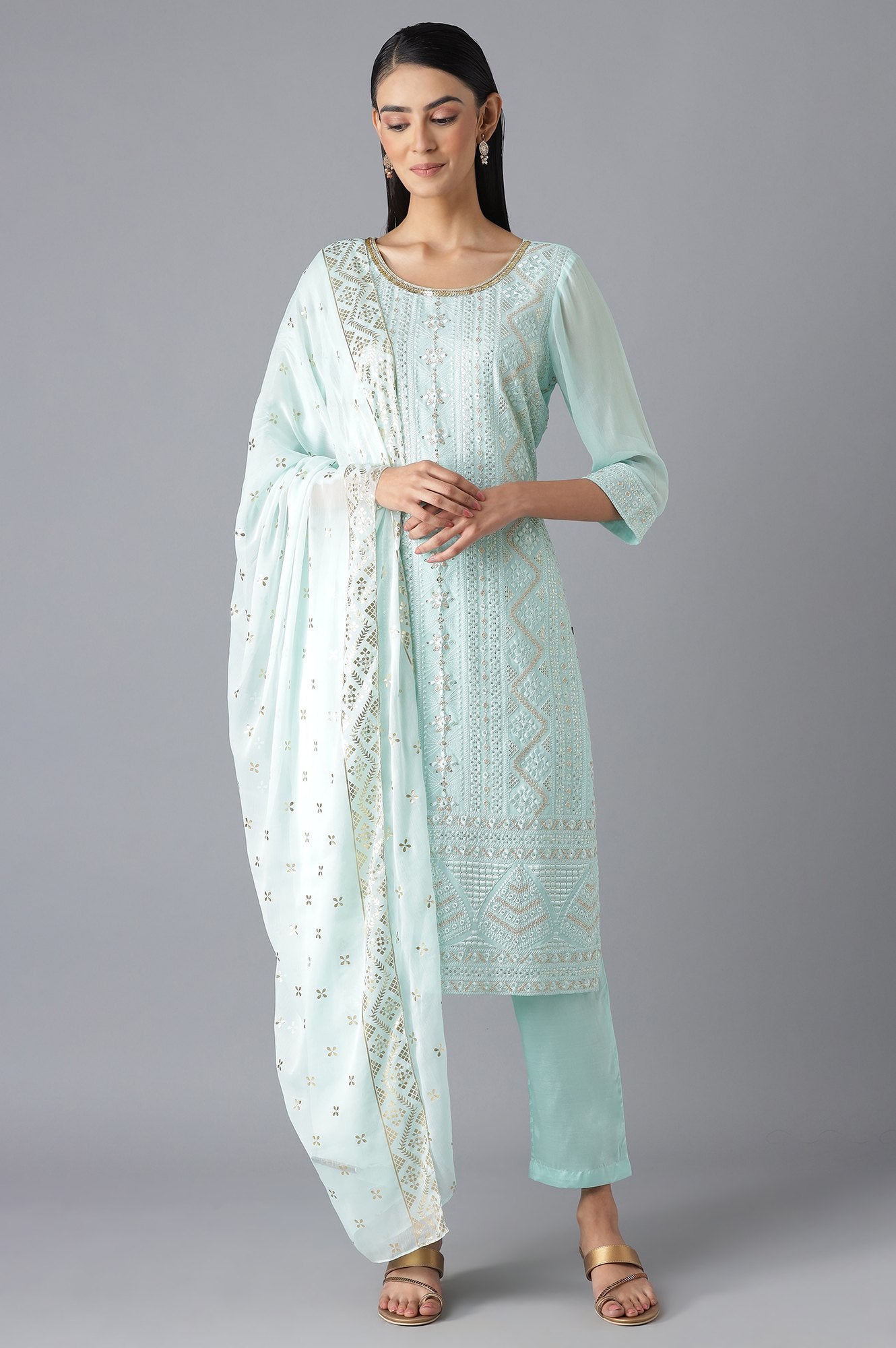 Pastel Blue kurta Palazzo and Dupatta Set