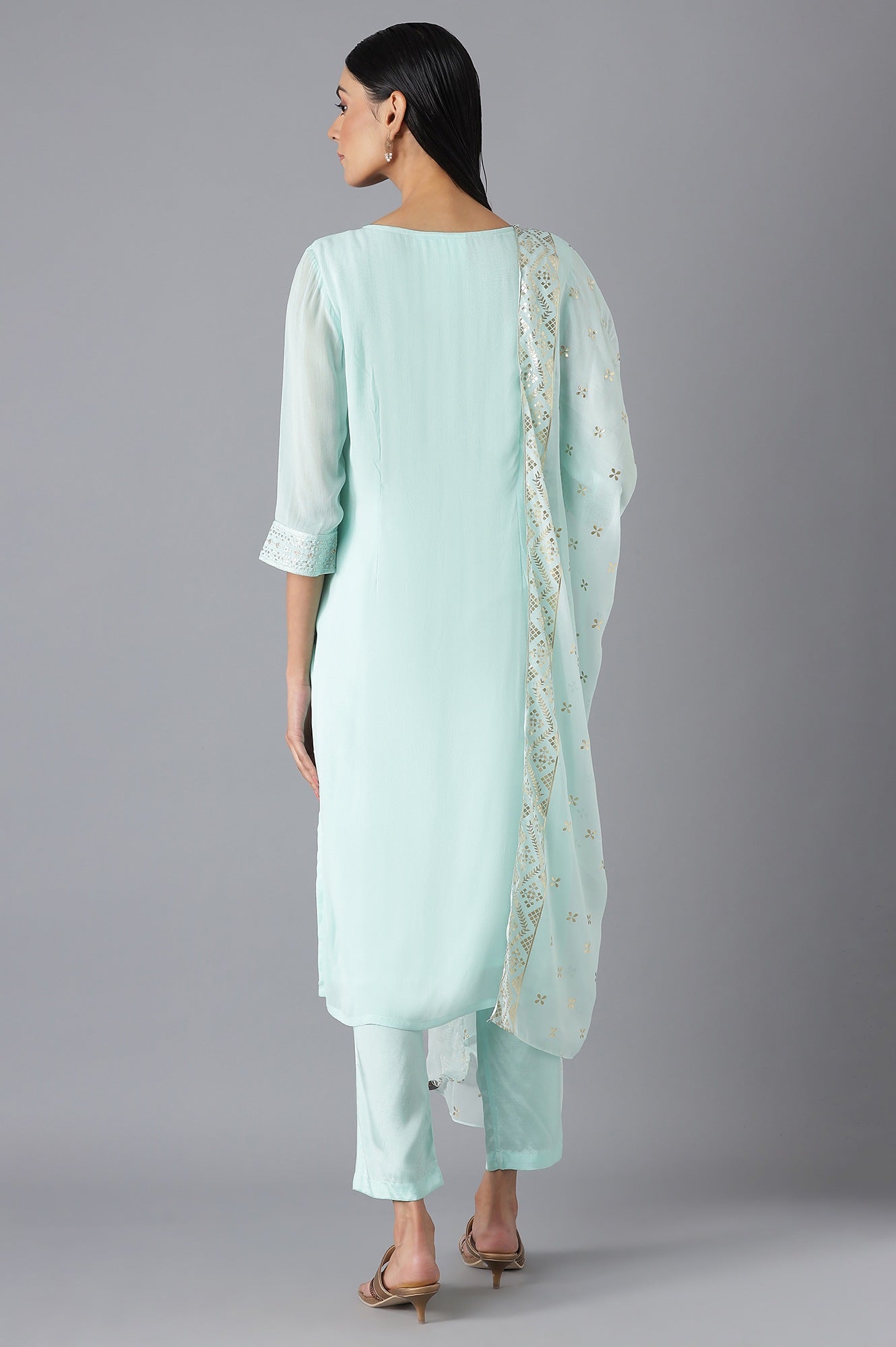 Pastel Blue kurta Palazzo and Dupatta Set