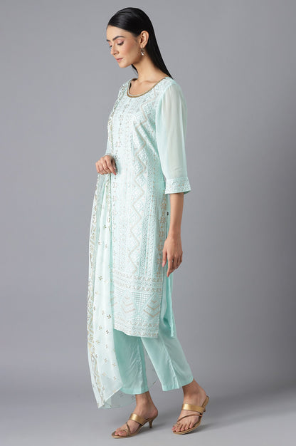 Pastel Blue kurta Palazzo and Dupatta Set