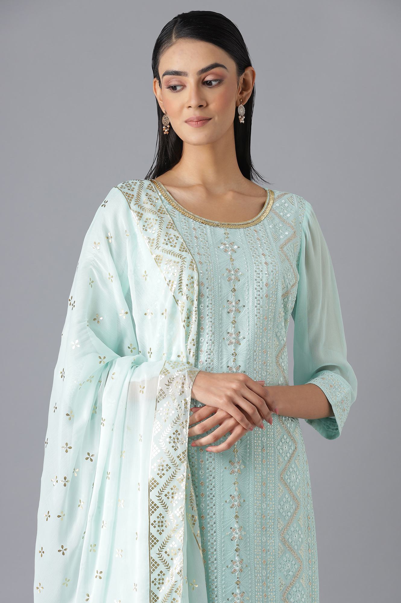 Pastel Blue kurta Palazzo and Dupatta Set