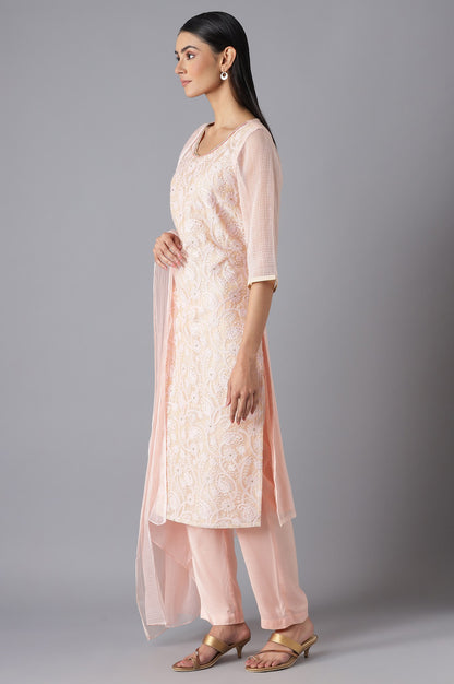 Baby Pink Kota kurta Trousers and Dupatta Set