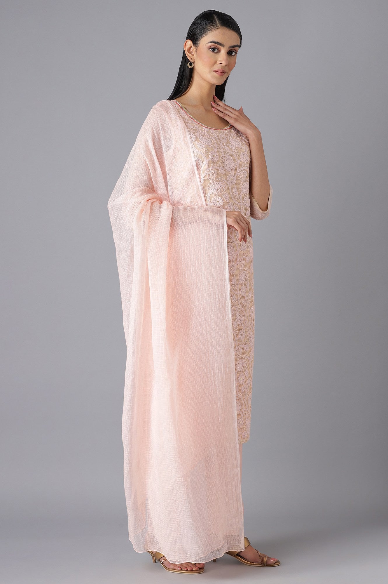 Baby Pink Kota kurta Trousers and Dupatta Set