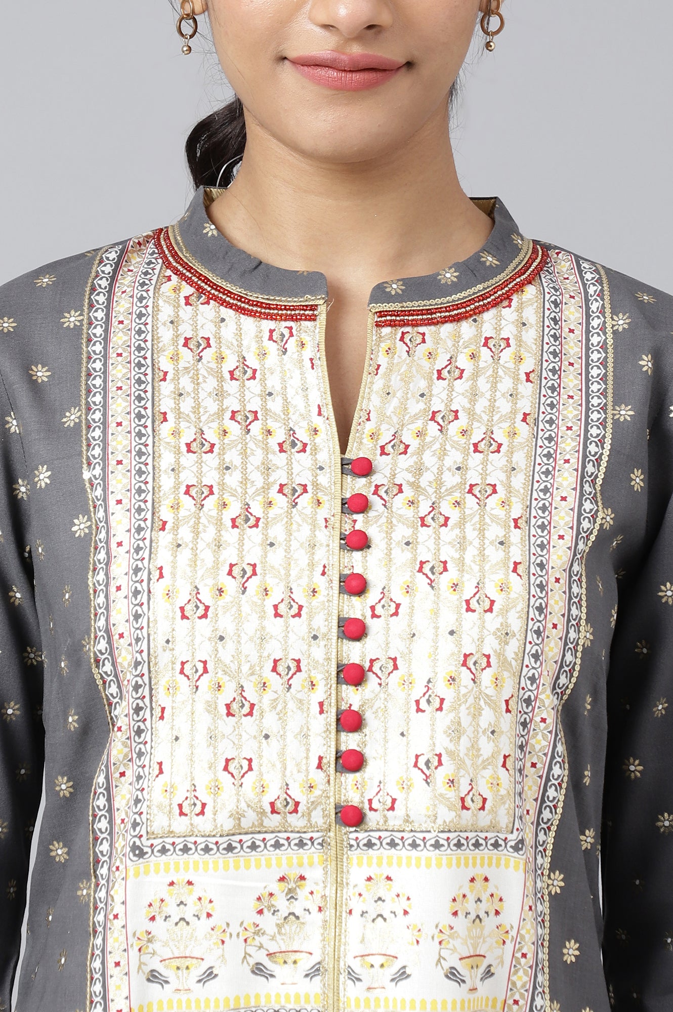 Liva Steel Grey Printed Kurta With Trousers And Dupatta