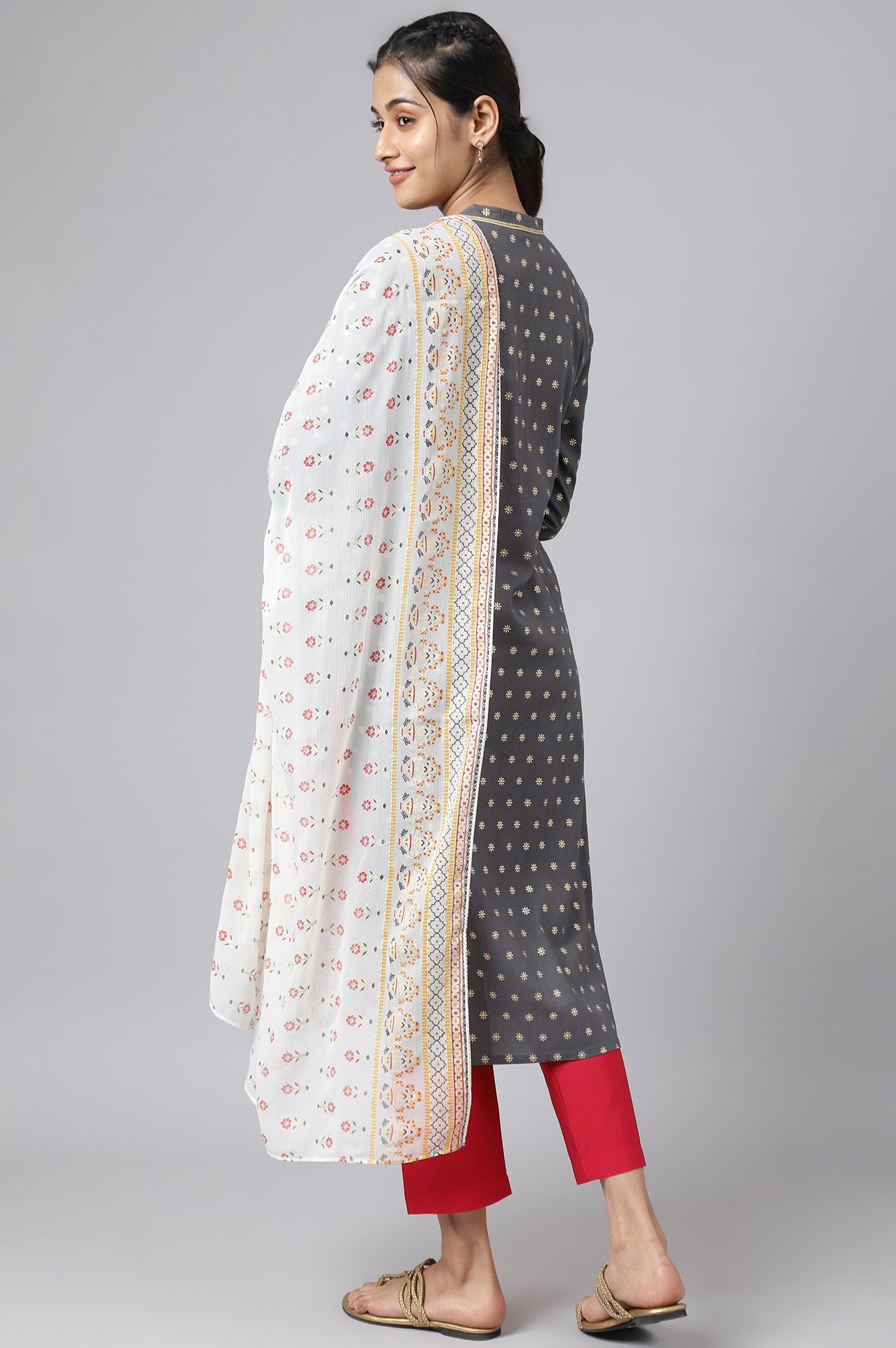 Steel Grey Printed kurta with Trousers and Dupatta