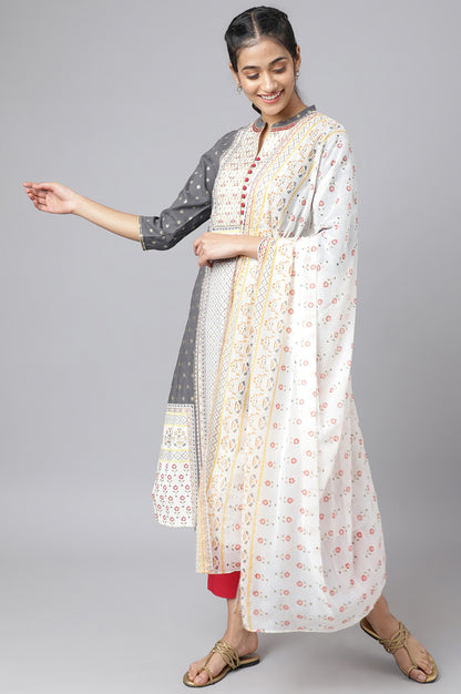 Steel Grey Printed kurta with Trousers and Dupatta