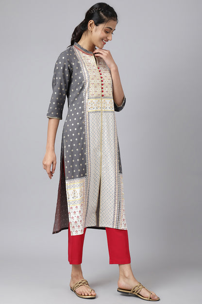 Steel Grey Printed kurta with Trousers and Dupatta