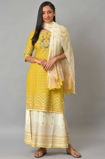 Aurelia Cream Gold kurta-Semi Flare Palazzo-Dupatta-