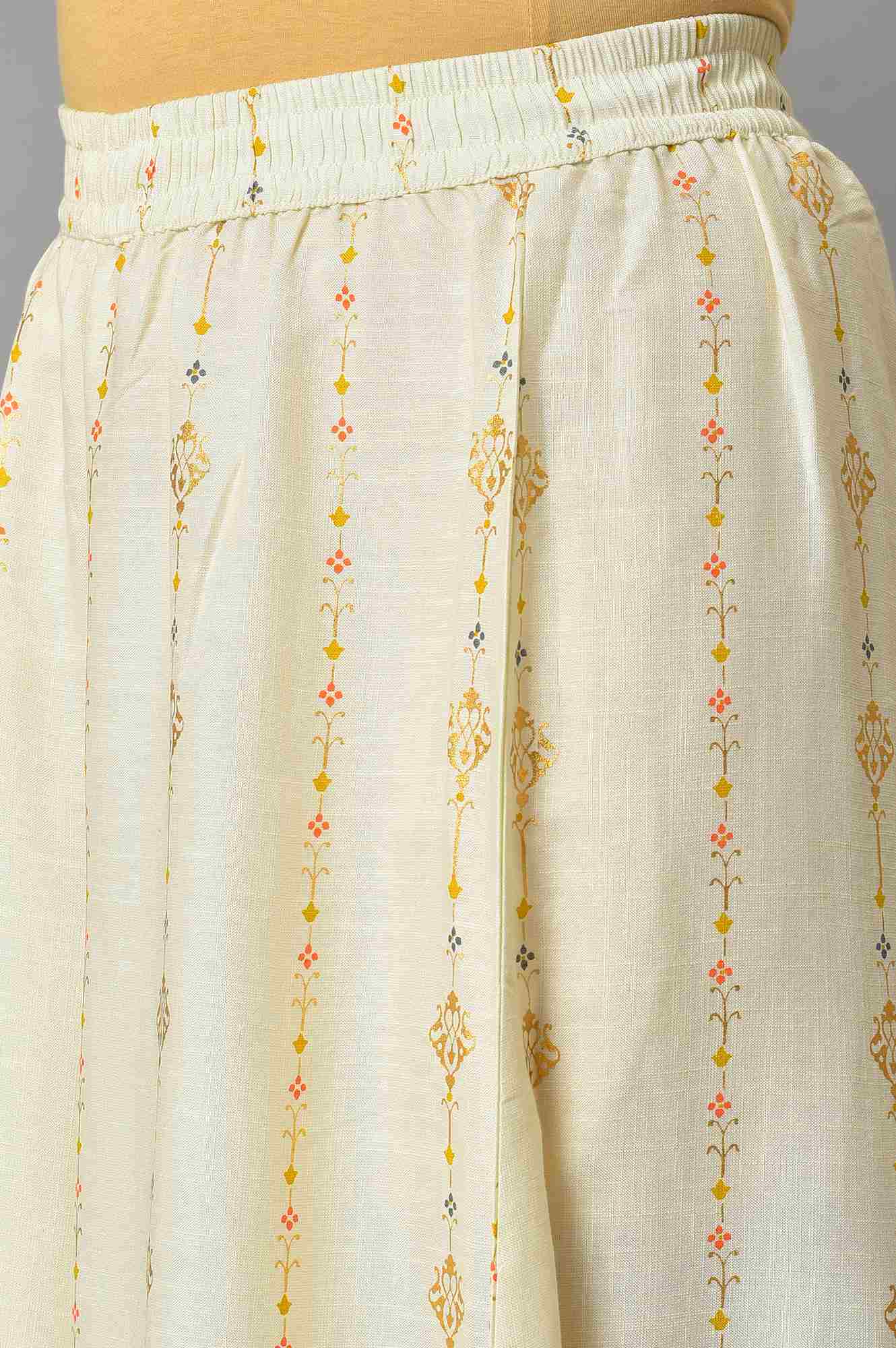 Aurelia Cream Gold kurta-Semi Flare Palazzo-Dupatta