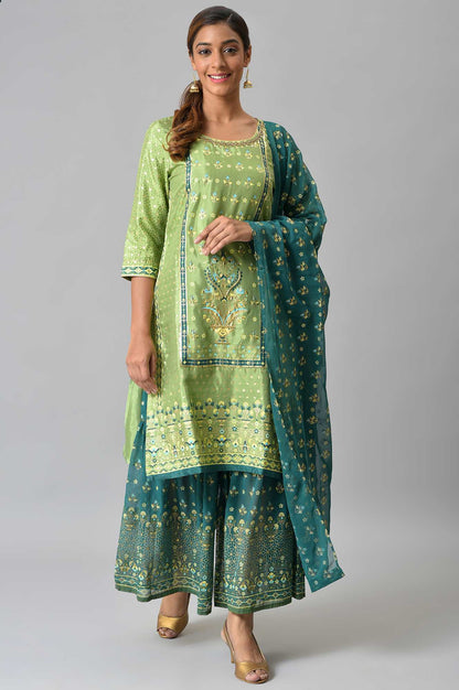 LIVA Green Foil Printed kurta with Sharara and Dupatta