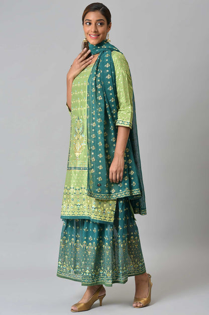 LIVA Green Foil Printed kurta with Sharara and Dupatta