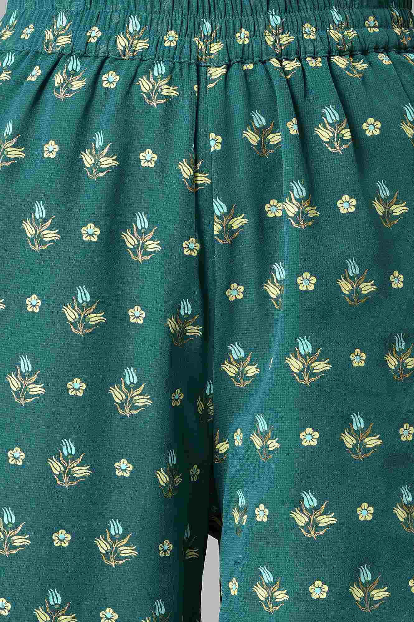 LIVA Green Foil Printed kurta with Sharara and Dupatta