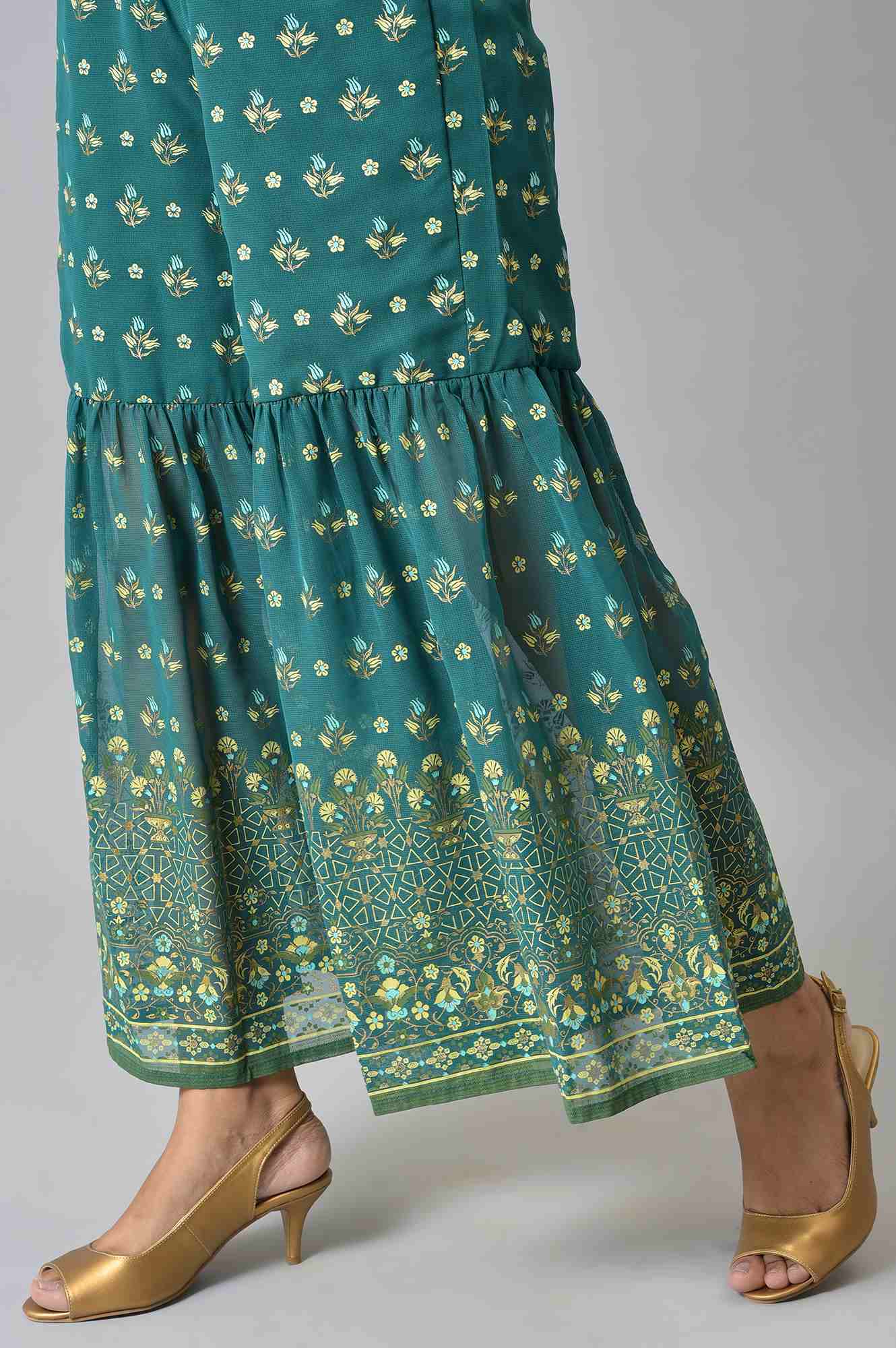 LIVA Green Foil Printed kurta with Sharara and Dupatta