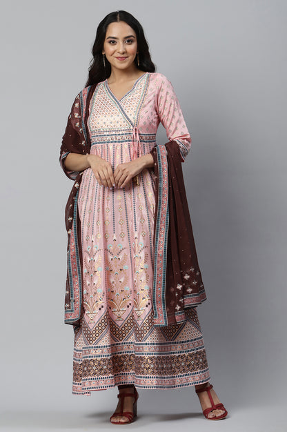 Pink Floral Printed kurta with Tights and Dupatta