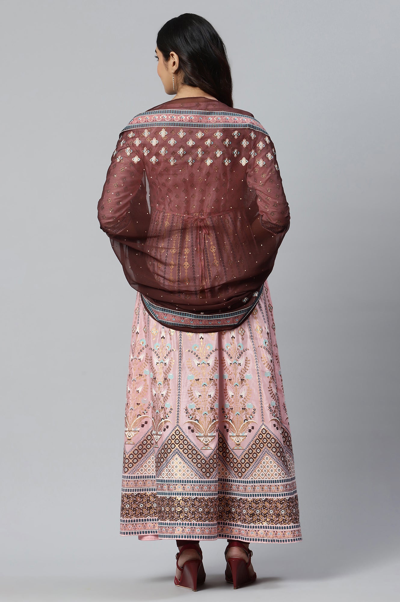 Pink Floral Printed kurta with Tights and Dupatta