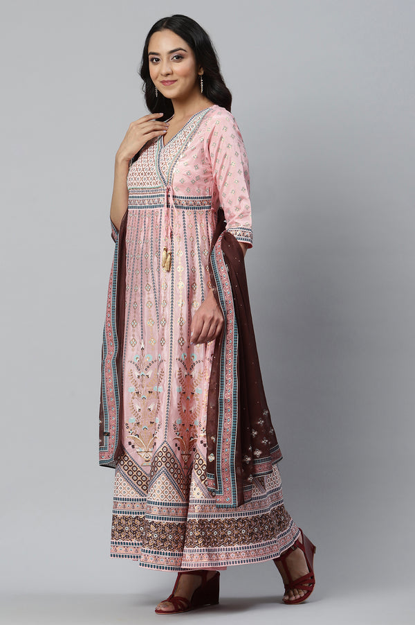 Pink Floral Printed kurta with Tights and Dupatta