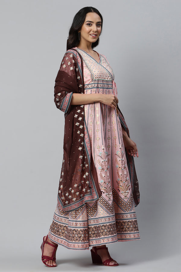 Pink Floral Printed kurta with Tights and Dupatta