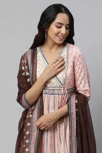 Pink Floral Printed kurta with Tights and Dupatta