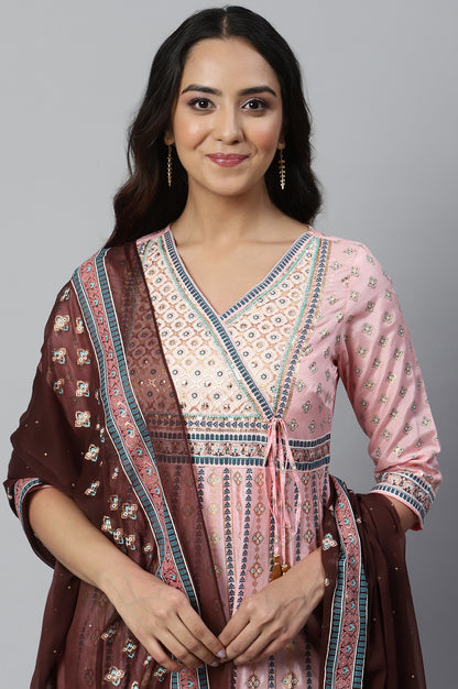 Pink Floral Printed kurta with Tights and Dupatta